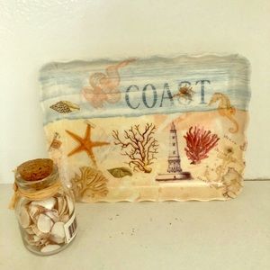 Beach Coast Tray and bottle of seashells